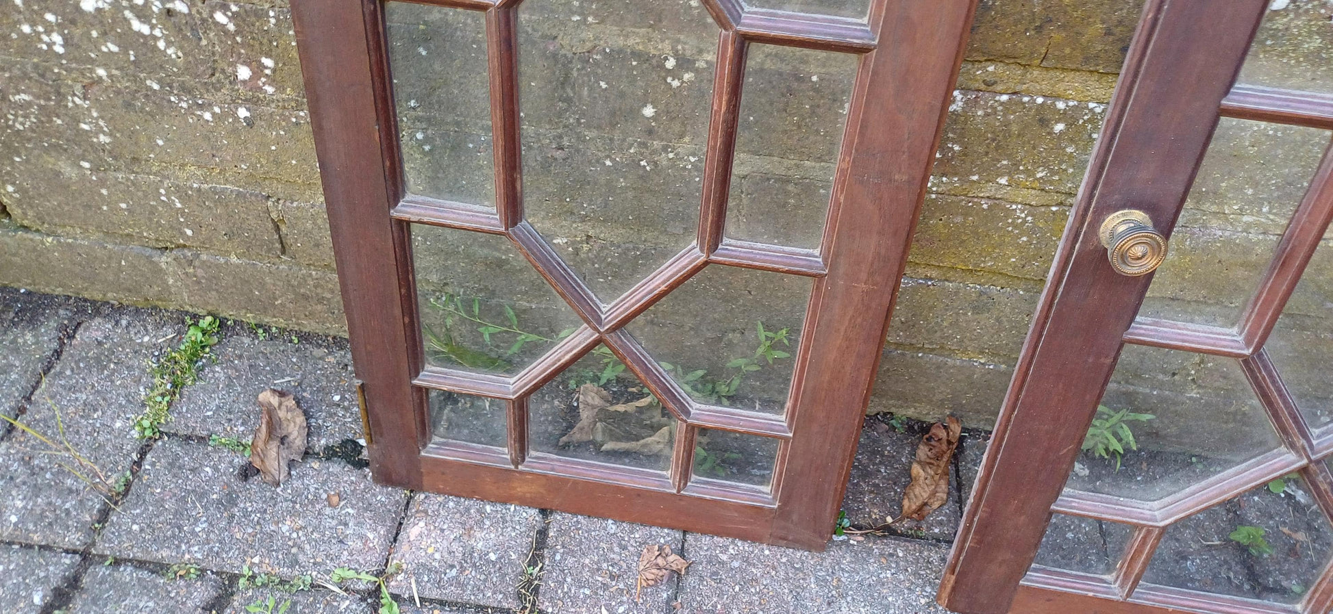Pair of Late Victorian Astral Glazed Mahogany Doors Window Decoration or Project