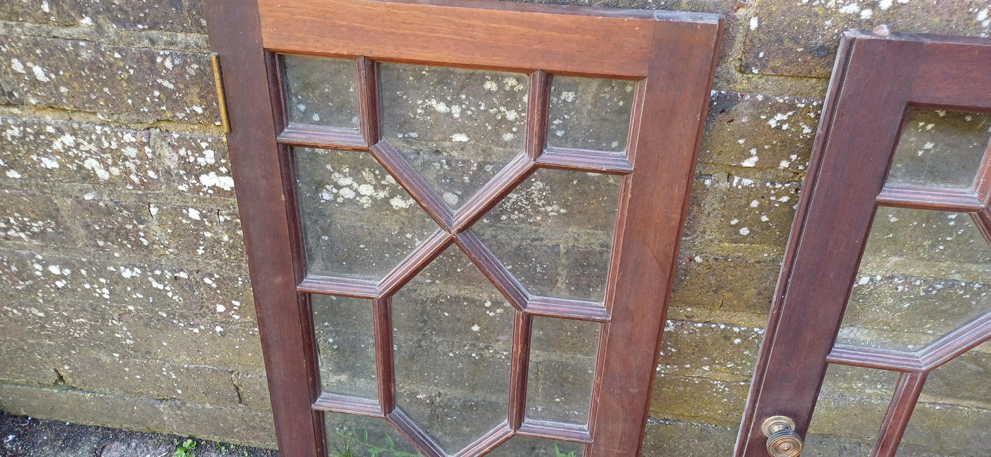 Pair of Late Victorian Astral Glazed Mahogany Doors Window Decoration or Project