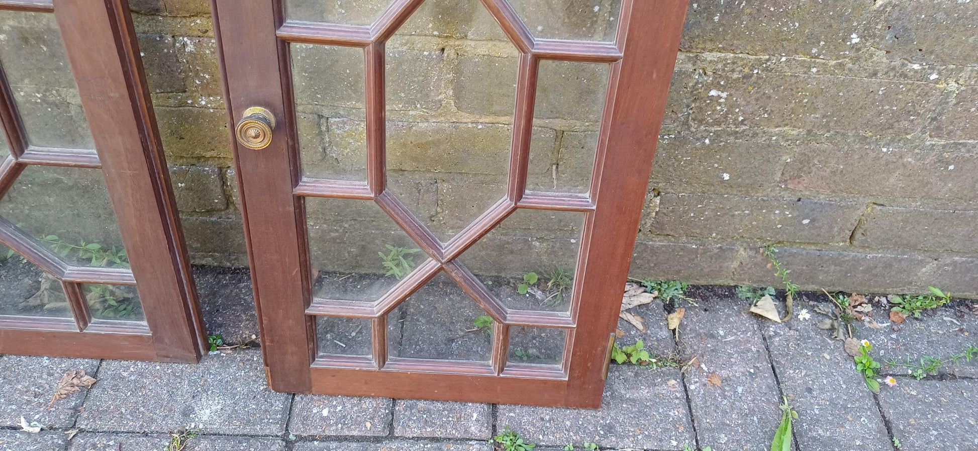 Pair of Late Victorian Astral Glazed Mahogany Doors Window Decoration or Project