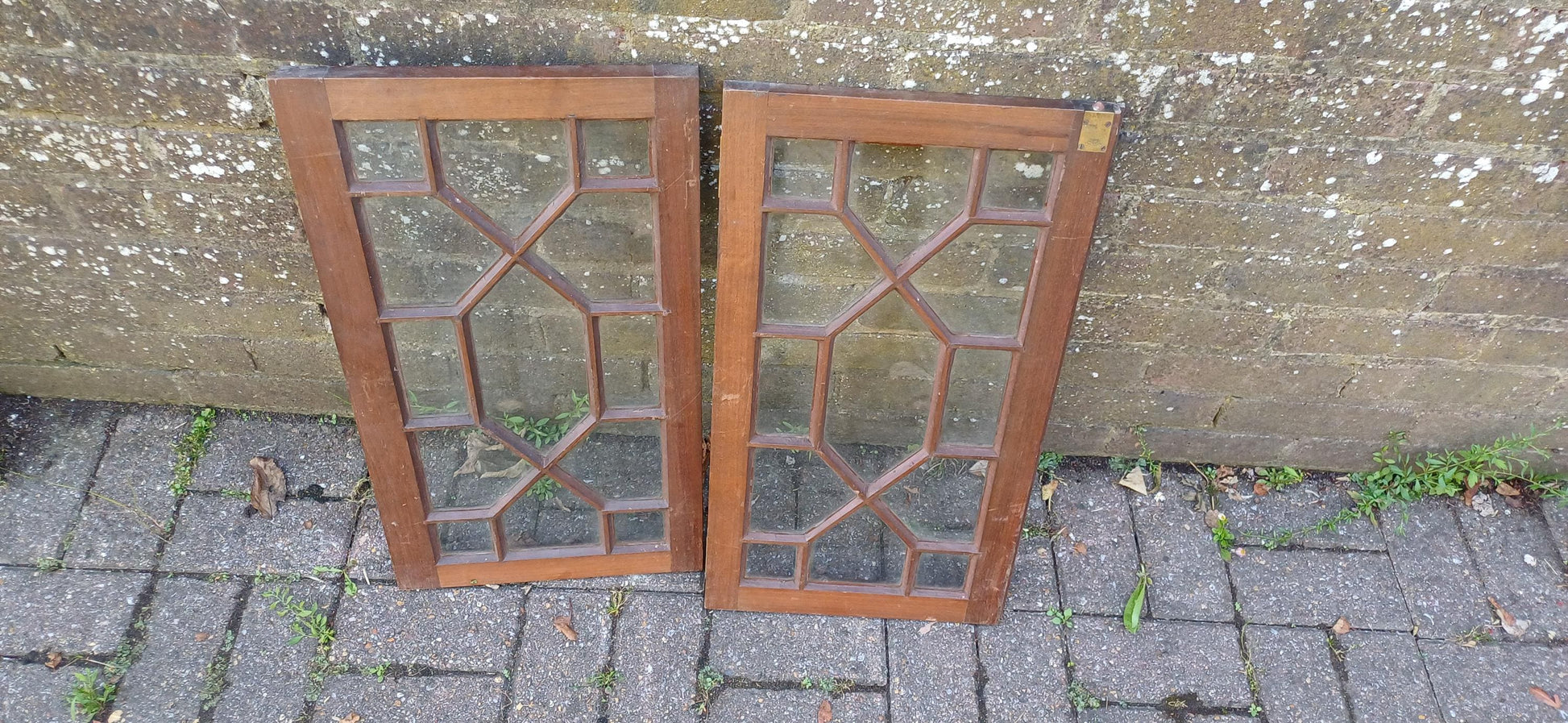 Pair of Late Victorian Astral Glazed Mahogany Doors Window Decoration or Project