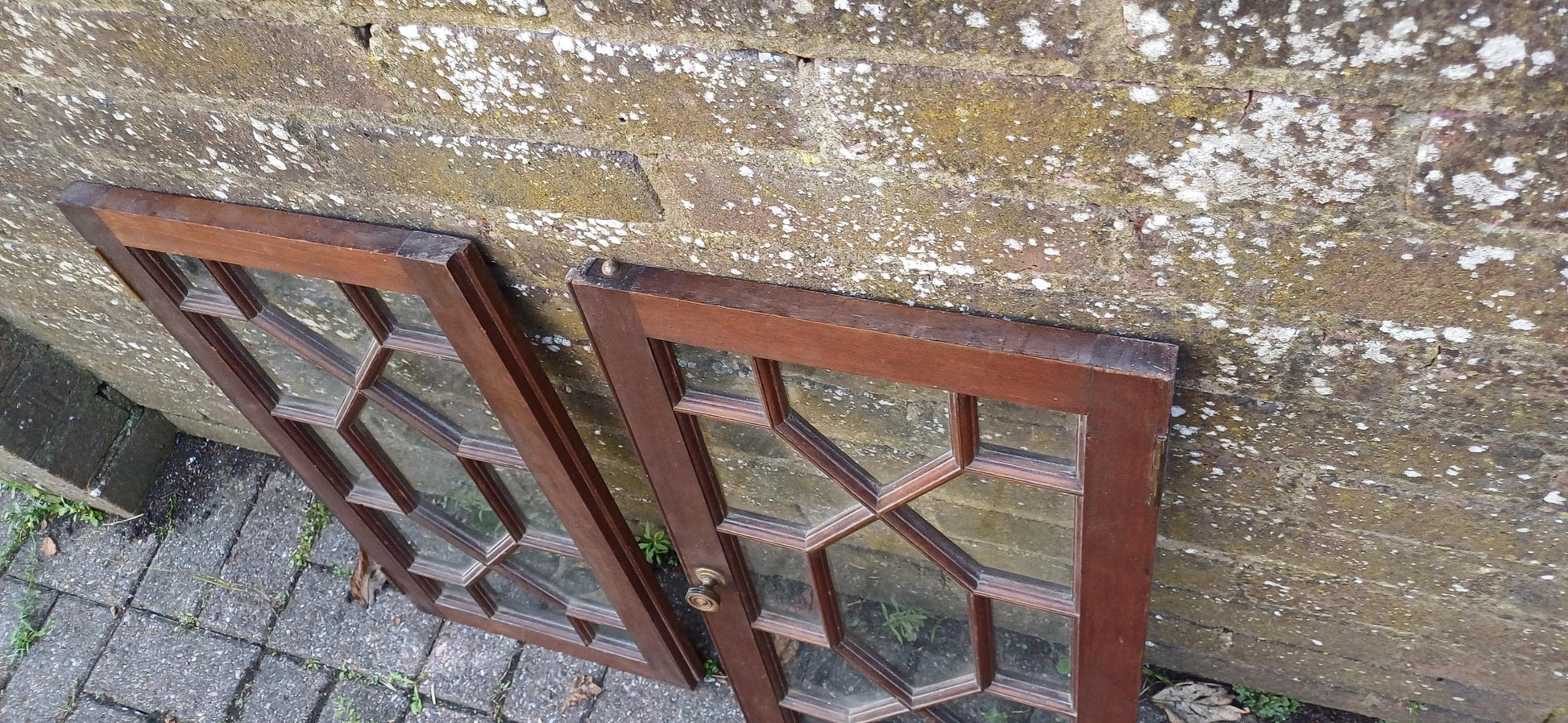 Pair of Late Victorian Astral Glazed Mahogany Doors Window Decoration or Project