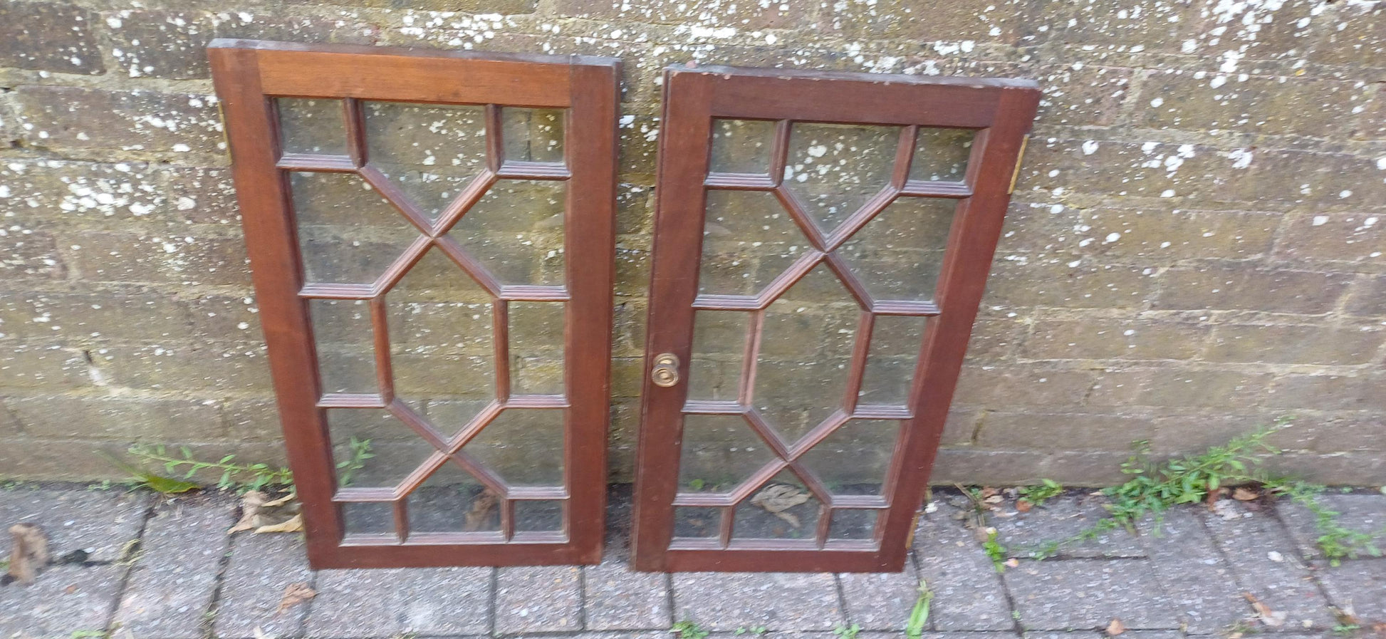 Pair of Late Victorian Astral Glazed Mahogany Doors Window Decoration or Project.