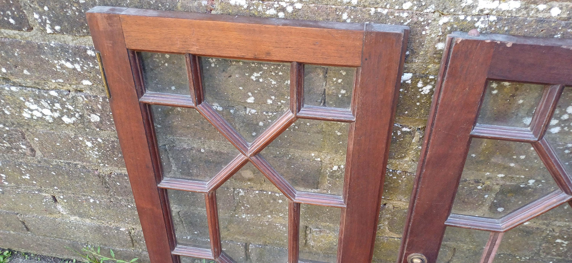 Pair of Late Victorian Astral Glazed Mahogany Doors Window Decoration or Project.