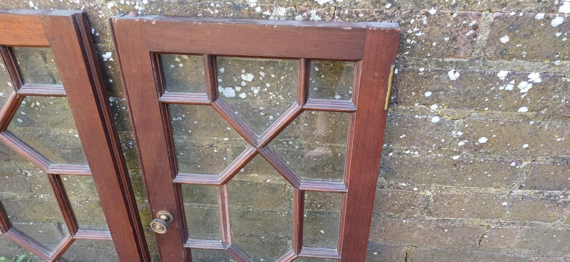 Pair of Late Victorian Astral Glazed Mahogany Doors Window Decoration or Project.