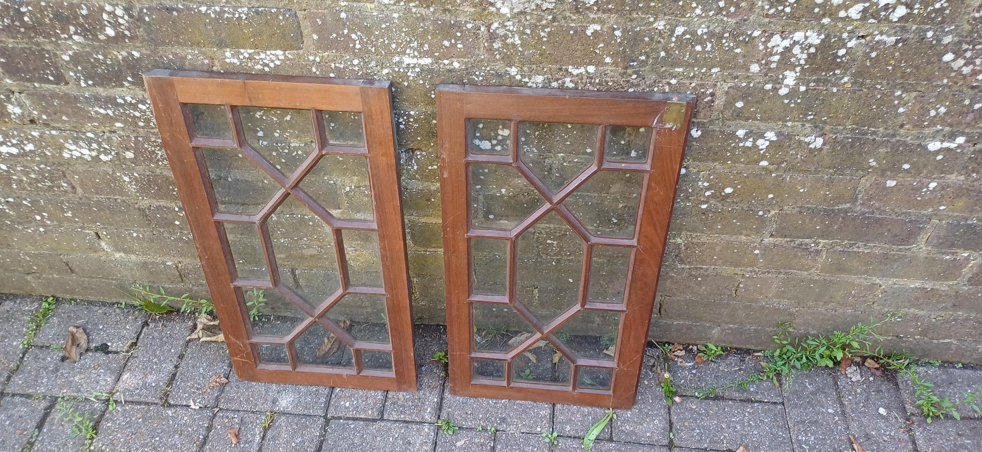 Pair of Late Victorian Astral Glazed Mahogany Doors Window Decoration or Project.