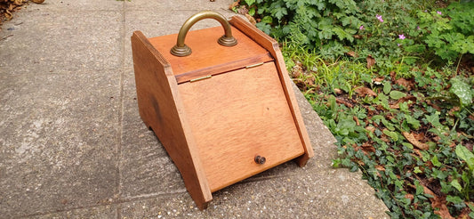 Beautiful Hand Stripped Restored Vintage Edwardian Coal Scuttle Coal Box Wood and Brass Inner Lining. Walnut or Mahogany.