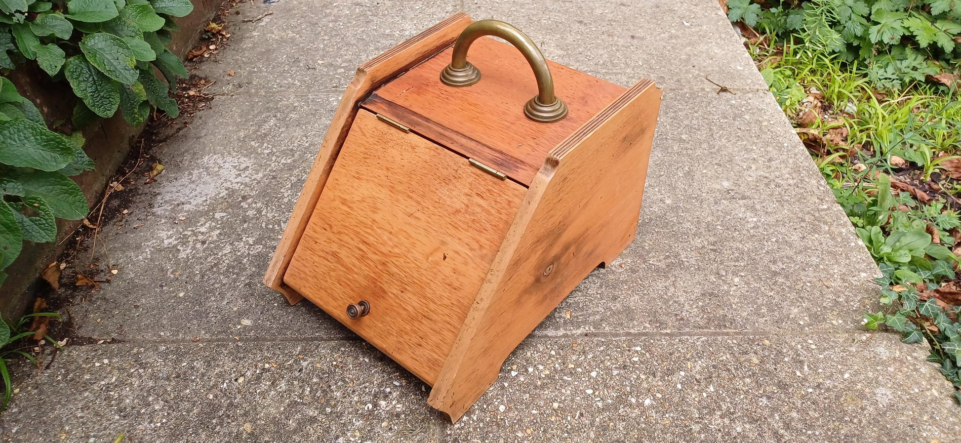 Beautiful Hand Stripped Restored Vintage Edwardian Coal Scuttle Coal Box Wood and Brass Inner Lining. Walnut or Mahogany.