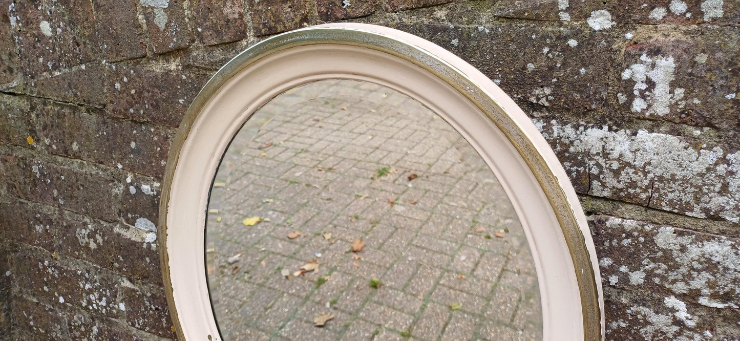 Totally Finish to This Unusual Metal Silver Chrome Brass and Painted Oval Decorative Wall Mirror with Bevelled Glass