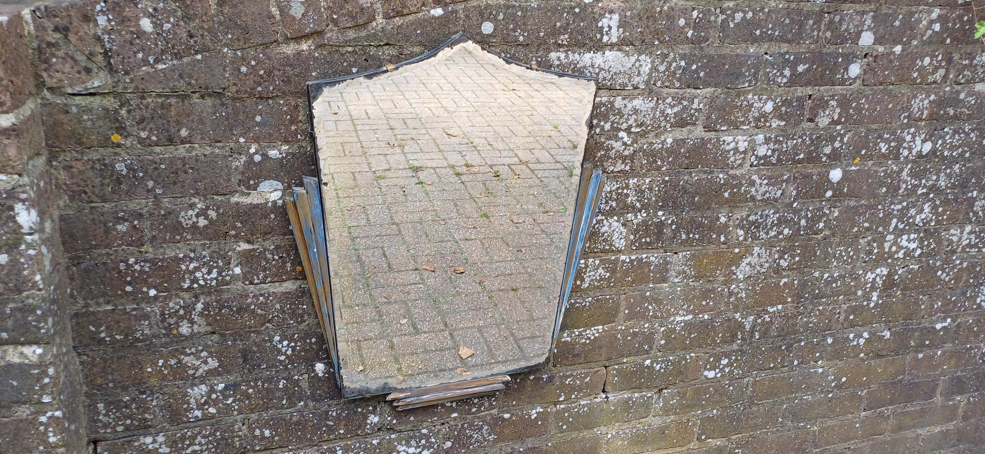 Beautiful Art Deco Part Stripped Wall Mirror Age Worn Charm. Gold and Blue. Definitely Both Shabby and Chic!
