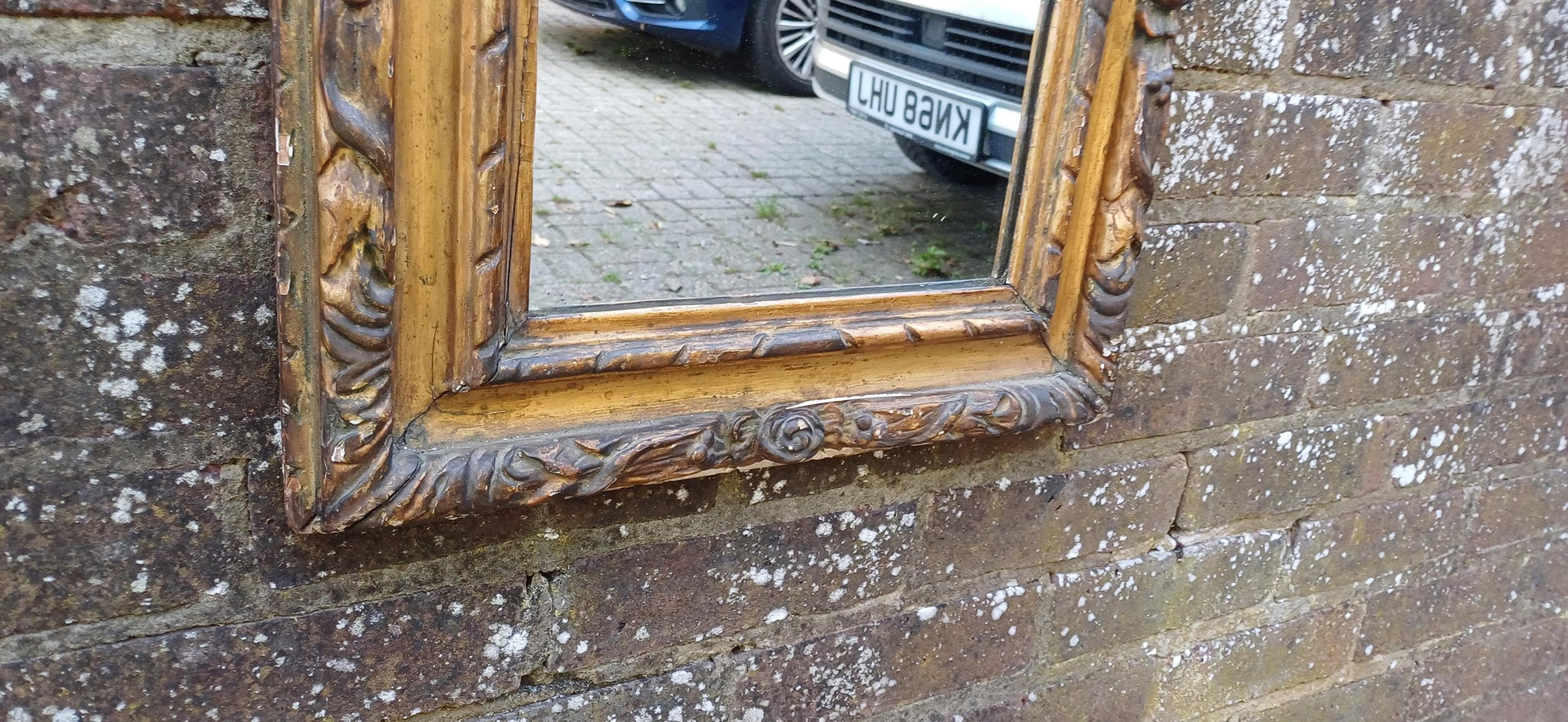 Charming Age Worn Vintage Victorian Gilt Gold Wall Mirror.