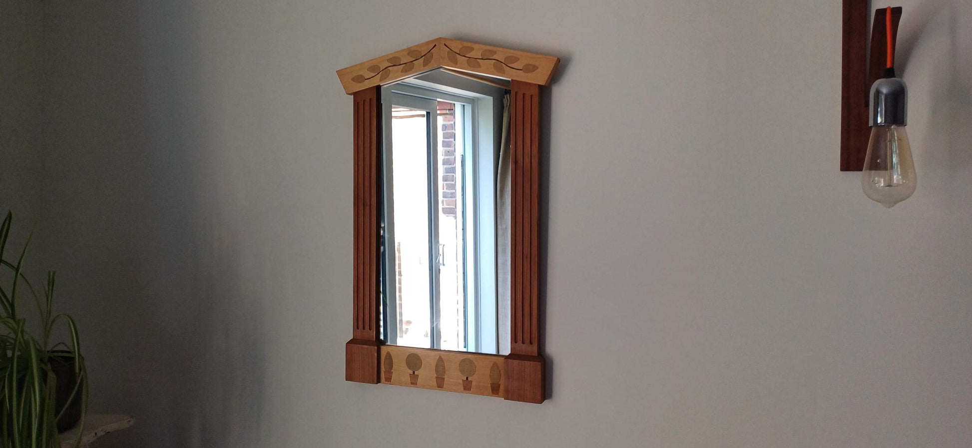 Vintage Style Quality Modern Inlaid Decorative Mirror Hardwood Shrubs and Leaves Garden Gardening.