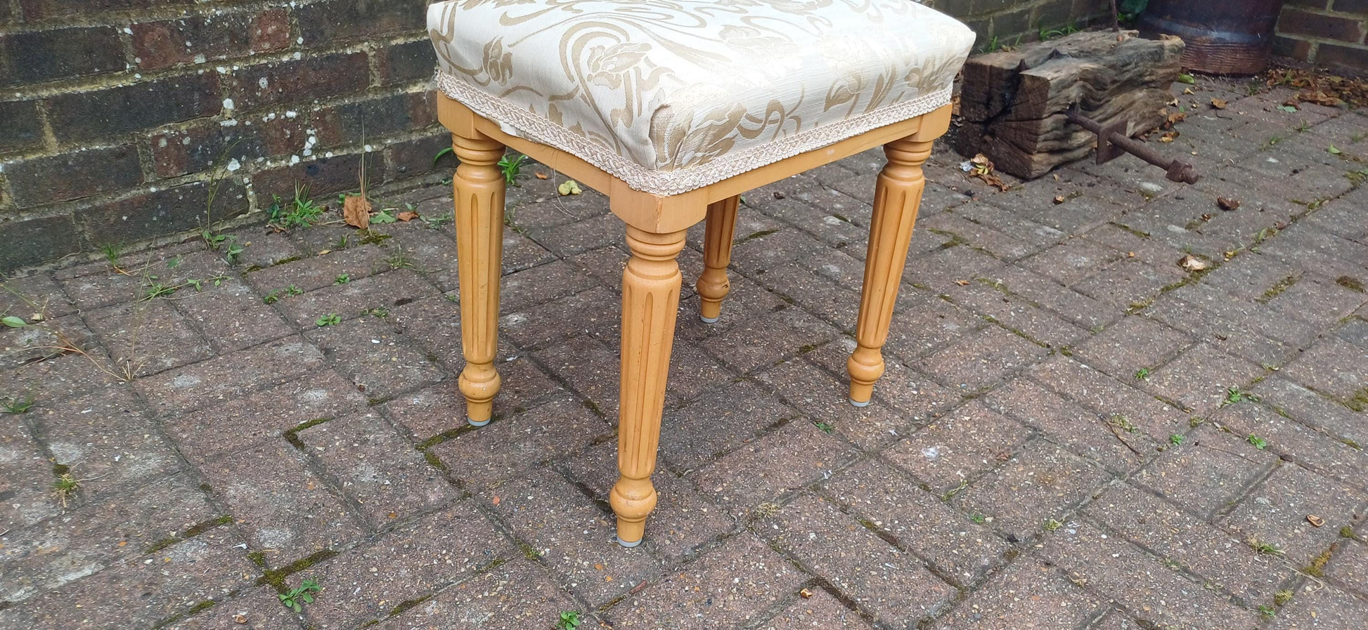 Solid Solid Beech Vintage Style Upholstered Stool