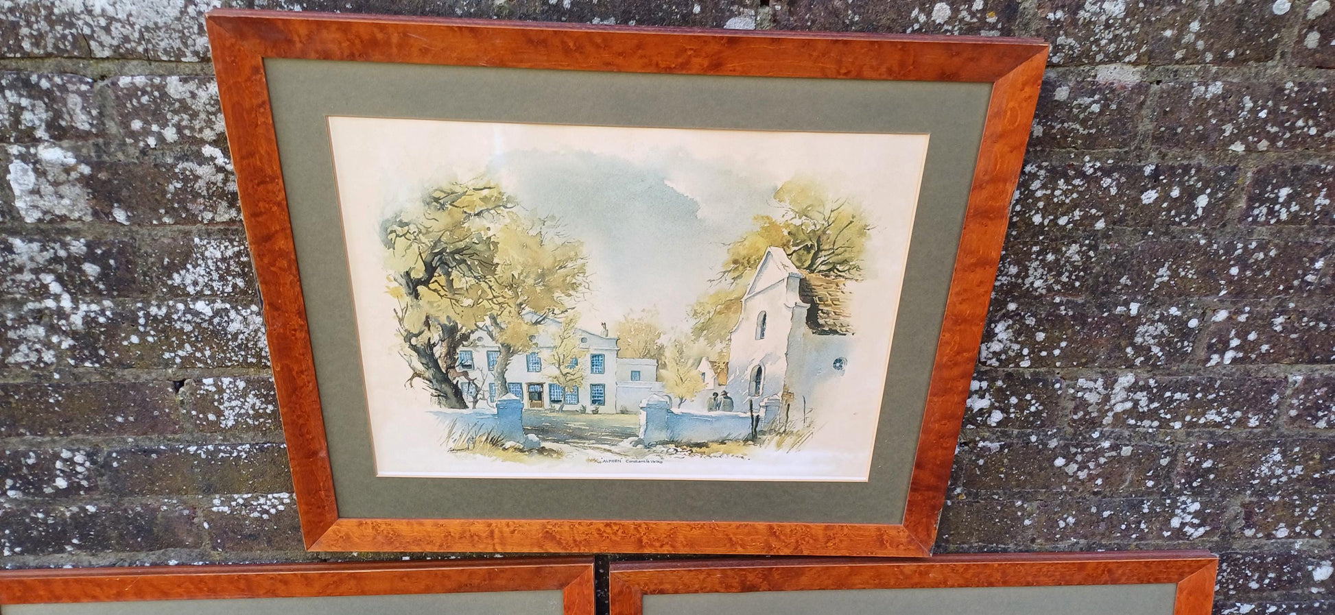 Three Huge Walnut Frames with John Cullingworth Vintage South Africa Watercolour Prints Country Houses including Mounts 67 X 58 cm