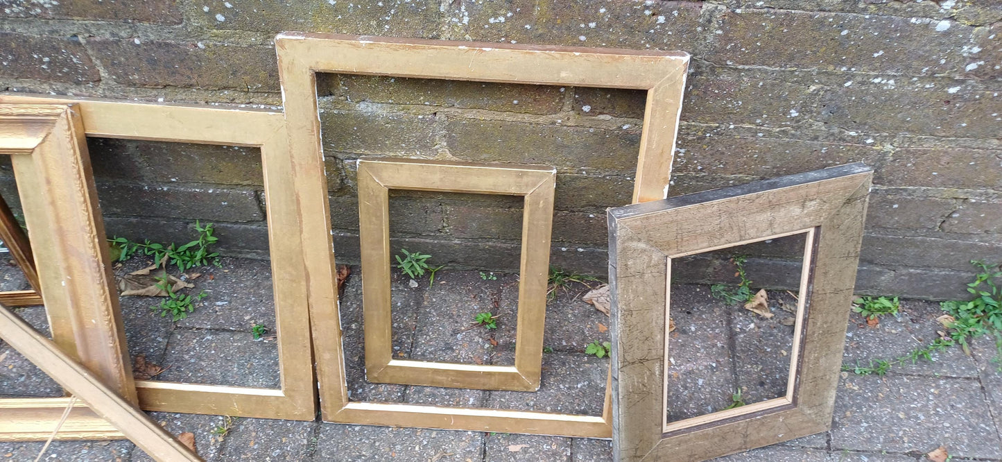 Collection of 7 Gold Gilt Vintage Pictures Picture Frames Framing Photo Photograph Artist Upcycling Project. 4 are Victorian.