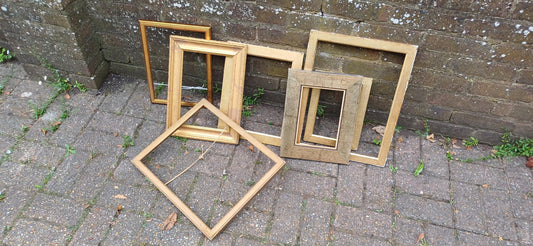 Collection of 7 Gold Gilt Vintage Pictures Picture Frames Framing Photo Photograph Artist Upcycling Project. 4 are Victorian.