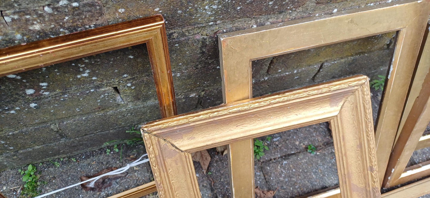 Collection of 7 Gold Gilt Vintage Pictures Picture Frames Framing Photo Photograph Artist Upcycling Project. 4 are Victorian.