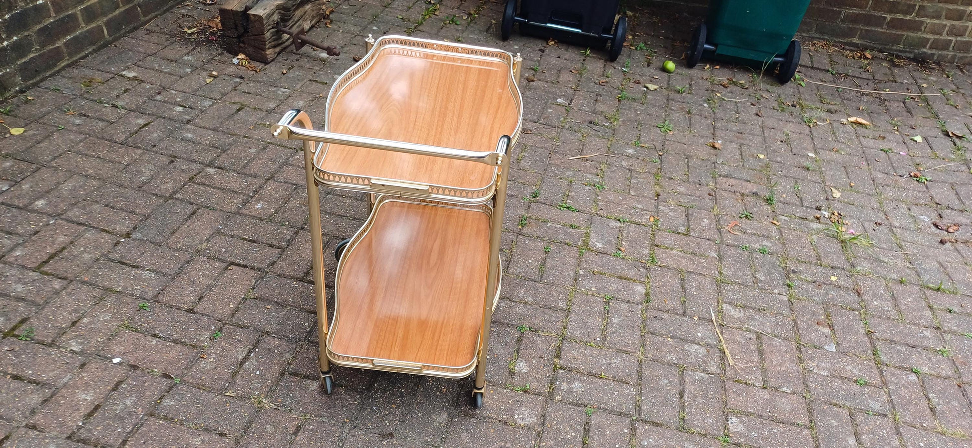 Retro Kitsch 70S Light Tubular Metal Trolley Melamine Faux Wood Surfaces VGC ‘Woodmet’