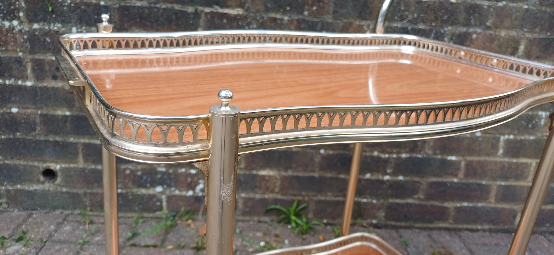 Retro Kitsch 70S Light Tubular Metal Trolley Melamine Faux Wood Surfaces VGC ‘Woodmet’