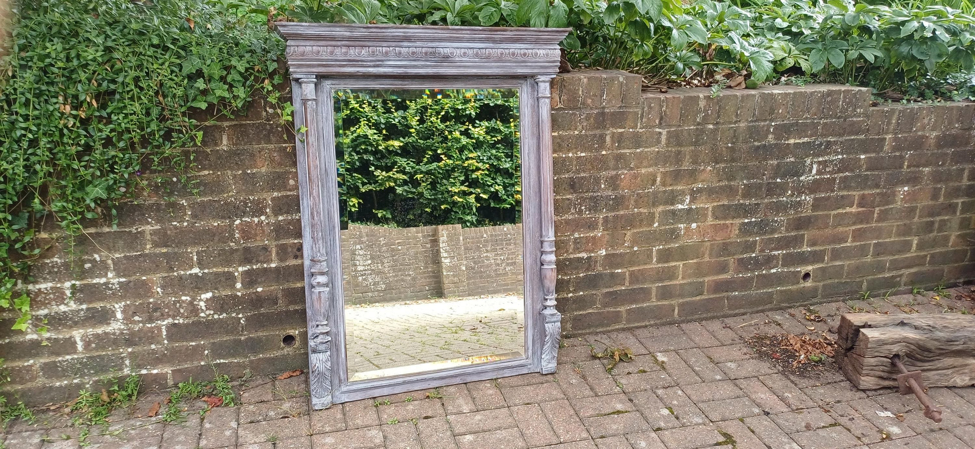 Beautifully Upcycled Massive French Carved Over Mantel Mantle Mirror Light Grey Blue