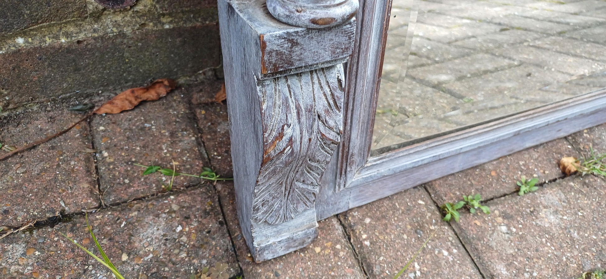 Beautifully Upcycled Massive French Carved Over Mantel Mantle Mirror Light Grey Blue