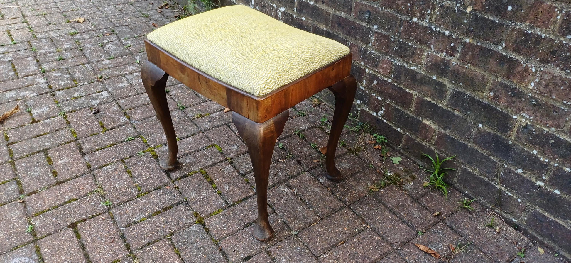 Superb Vintage Mahogany and Walnut Newly Upholstered Stool Cabriole Legs. Piano Dressing Table. Jacquard Weave