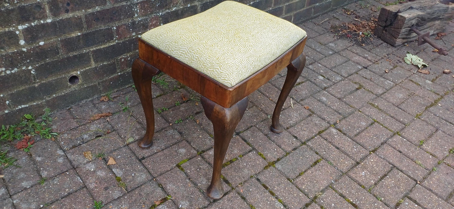 Superb Vintage Mahogany and Walnut Newly Upholstered Stool Cabriole Legs. Piano Dressing Table. Jacquard Weave