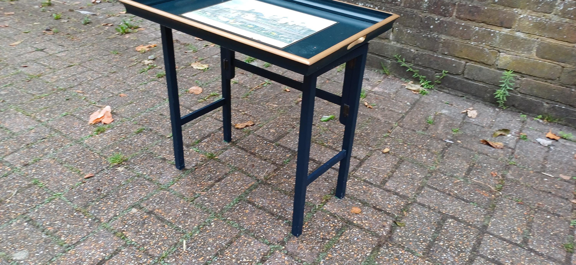 Useful Vintage 60s Style Folding Utility Coffee Side Occasional Table The Tower of London Motif.