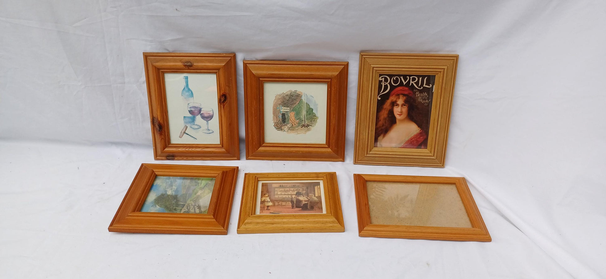 Collection of 6 Pine etc Vintage Pictures Picture Frames Framing Glazed with Boarded Backings Frame Photograph Artist Upcycling Project.
