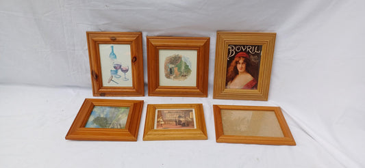 Collection of 6 Pine etc Vintage Pictures Picture Frames Framing Glazed with Boarded Backings Frame Photograph Artist Upcycling Project.