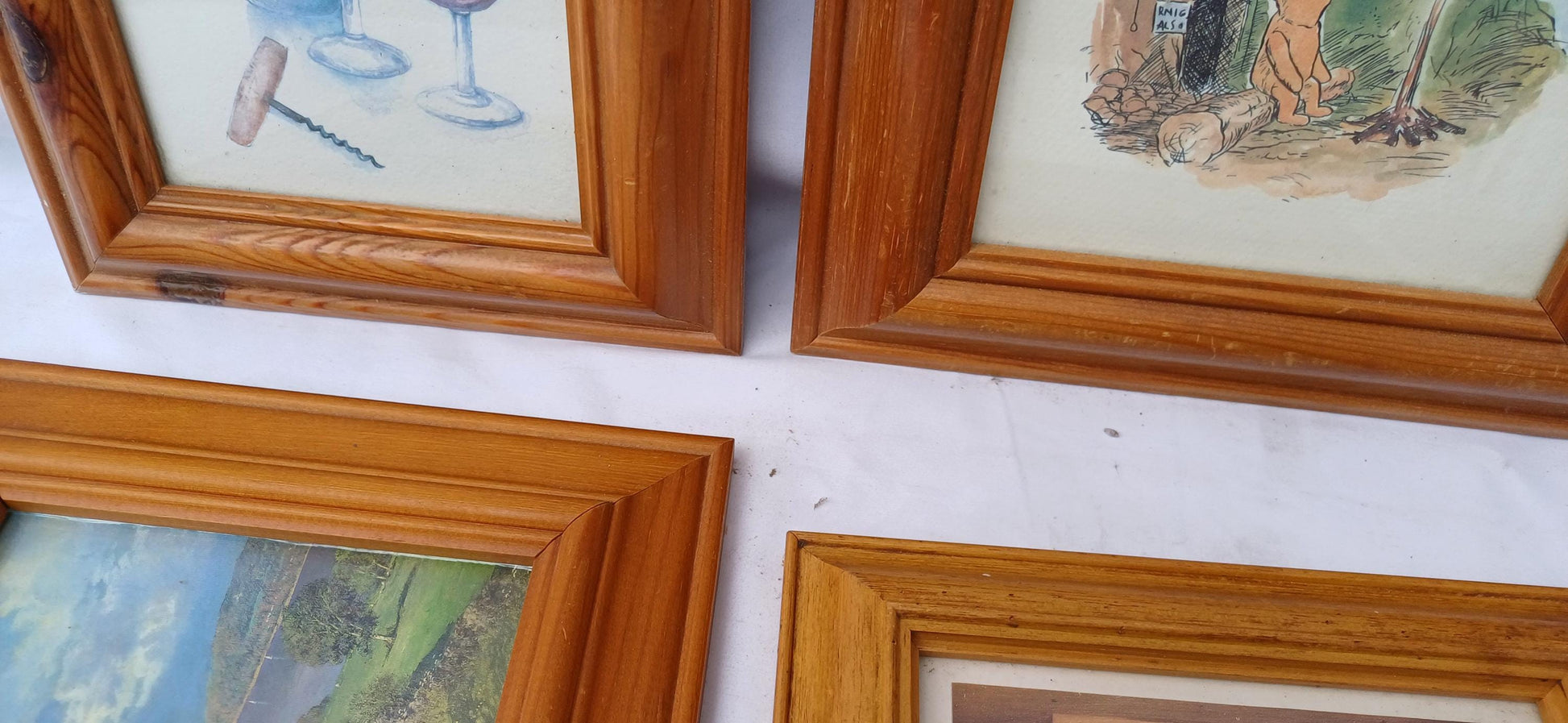 Collection of 6 Pine etc Vintage Pictures Picture Frames Framing Glazed with Boarded Backings Frame Photograph Artist Upcycling Project.