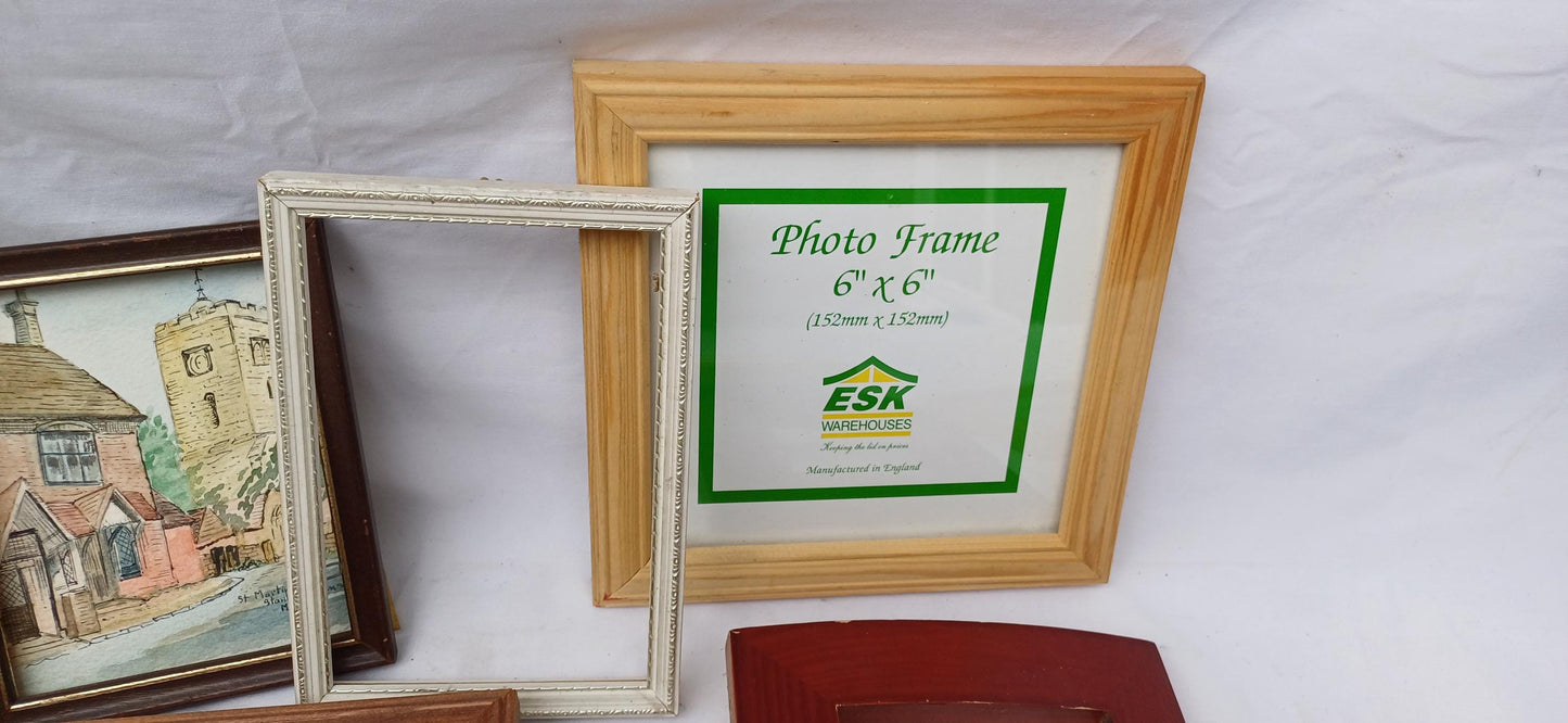 Collection of 12 Vintage Pictures Picture Frames Framing Glazed with Boarded Backings Frame Photo Photograph Artist Upcycling Project.