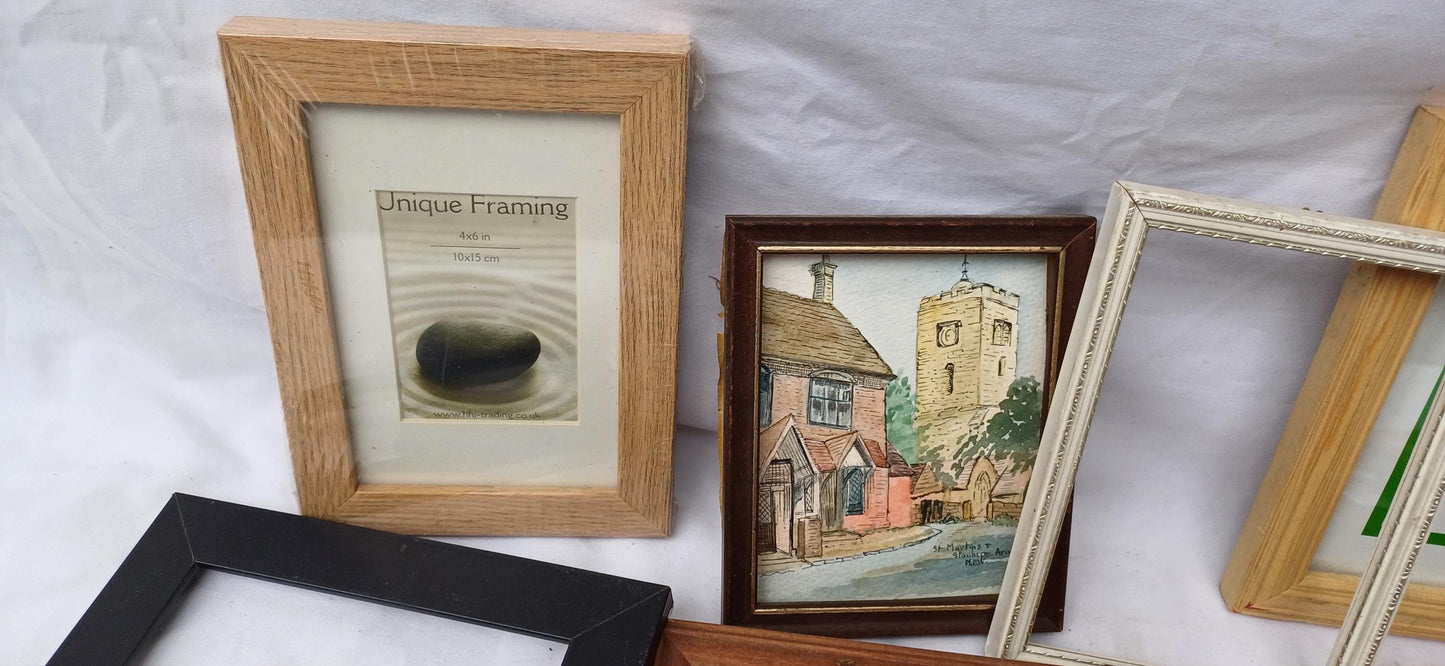 Collection of 12 Vintage Pictures Picture Frames Framing Glazed with Boarded Backings Frame Photo Photograph Artist Upcycling Project.