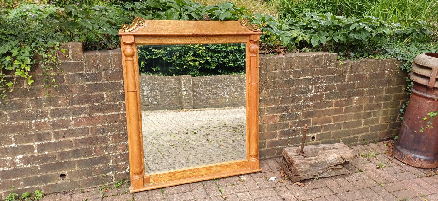 Huge Vintage Chunky French Wood and Brass Over Mantel Mirror Bevelled Glass. 121 x 102 cm