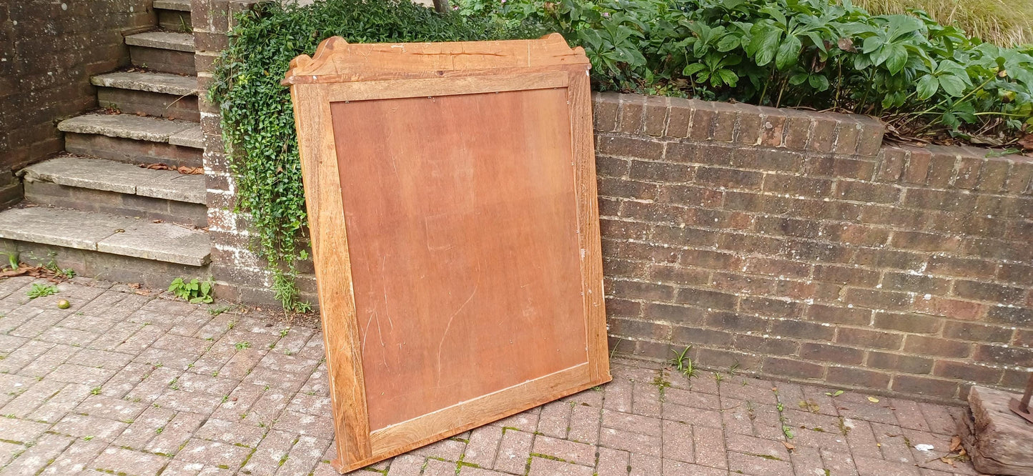 Huge Vintage Chunky French Wood and Brass Over Mantel Mirror Bevelled Glass. 121 x 102 cm