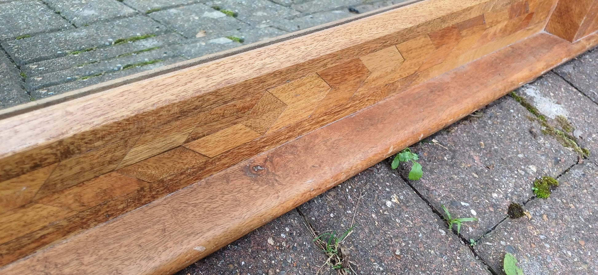 Huge Vintage Chunky French Wood and Brass Over Mantel Mirror Bevelled Glass. 121 x 102 cm