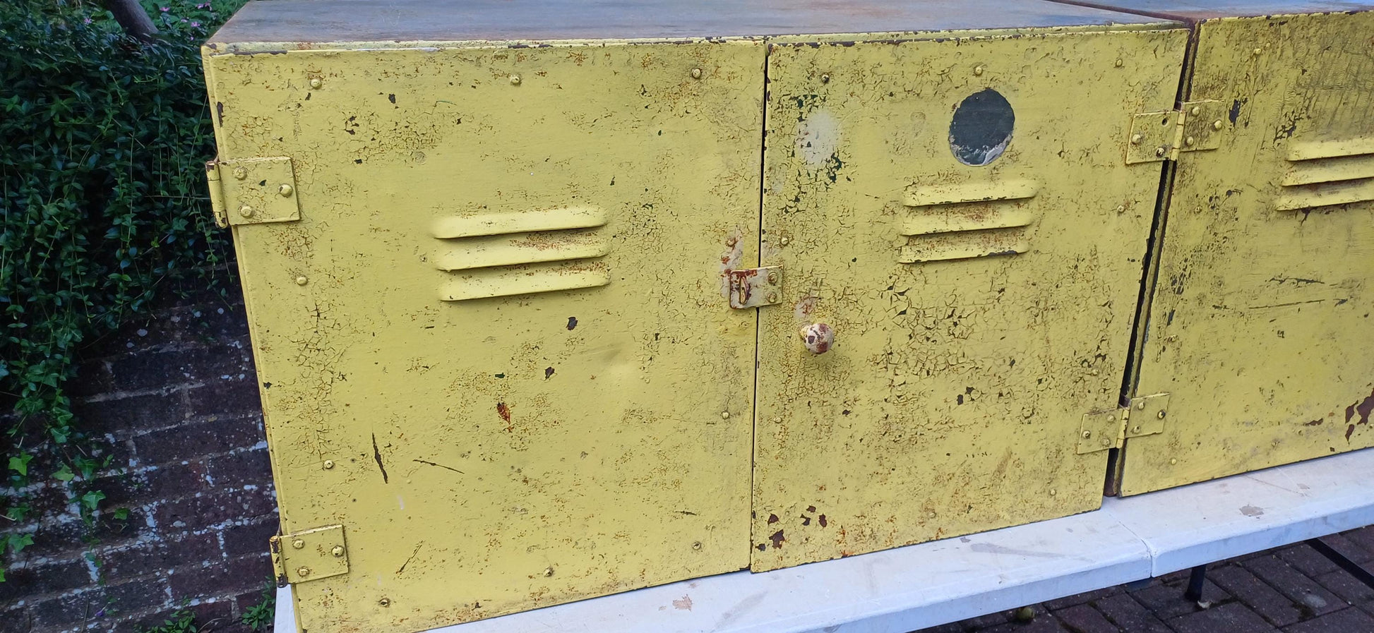 Pair of Industrial Metal Painted Storage Cupboards Project Freestanding or Wall Hanging.