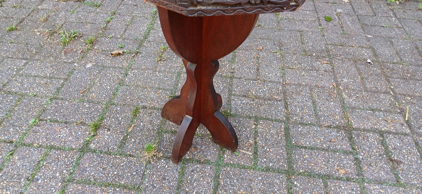 Superbly Deep Carved Vintage Hardwood Stool or Occasional Side Table.