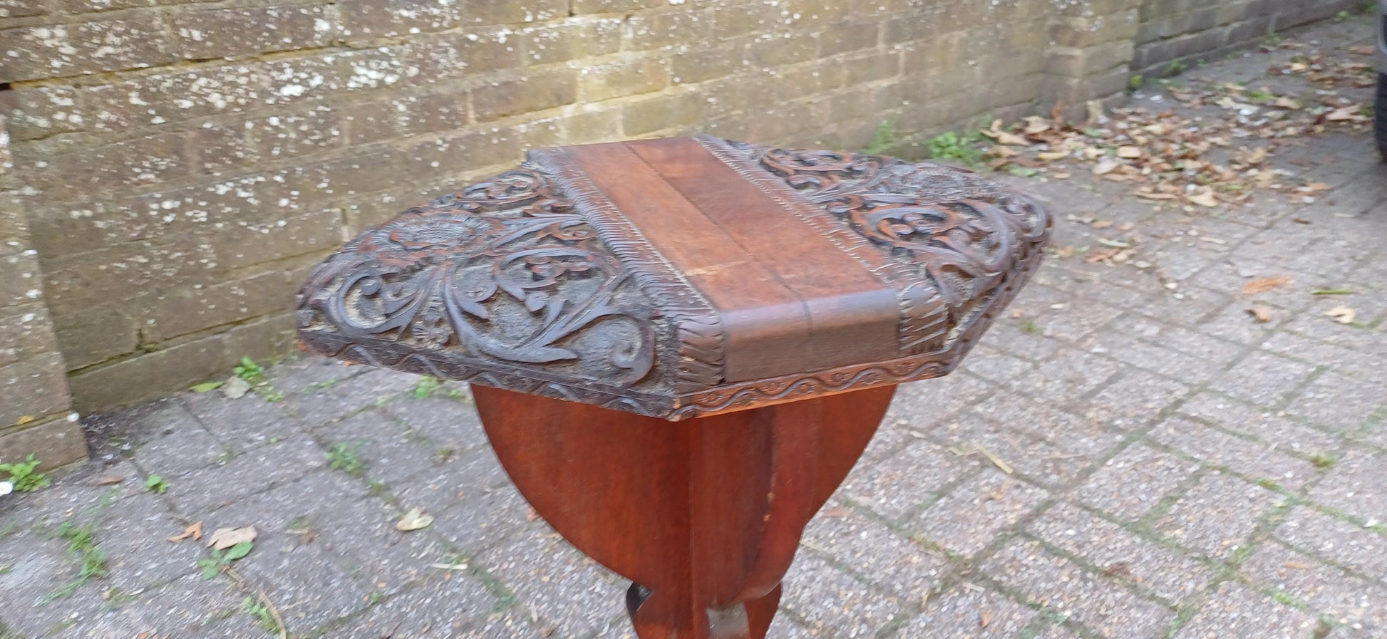 Superbly Deep Carved Vintage Hardwood Stool or Occasional Side Table.