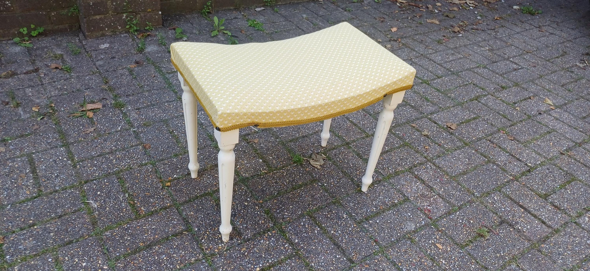 Vintage Retro Newly Upholstered Stool Painted White Wooden Legs Sherbourne.