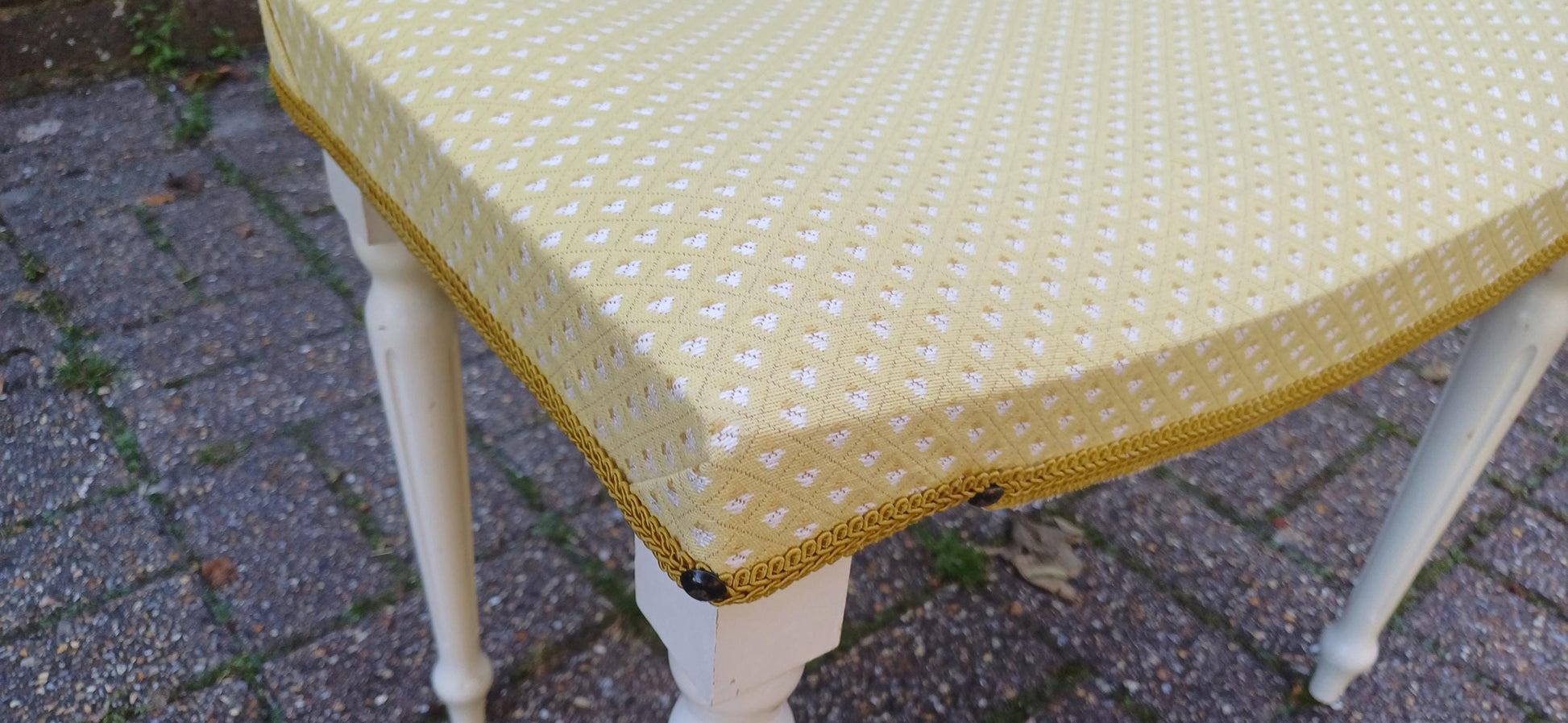 Vintage Retro Newly Upholstered Stool Painted White Wooden Legs Sherbourne.