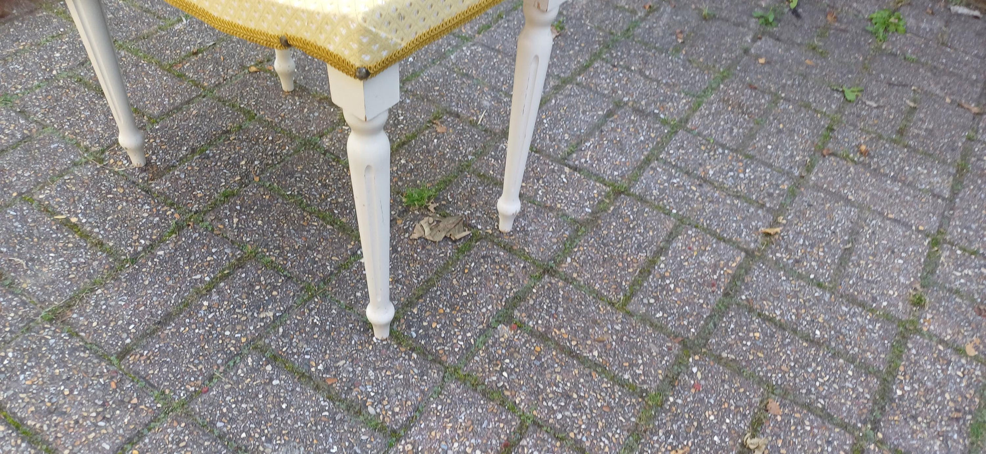 Vintage Retro Newly Upholstered Stool Painted White Wooden Legs Sherbourne.