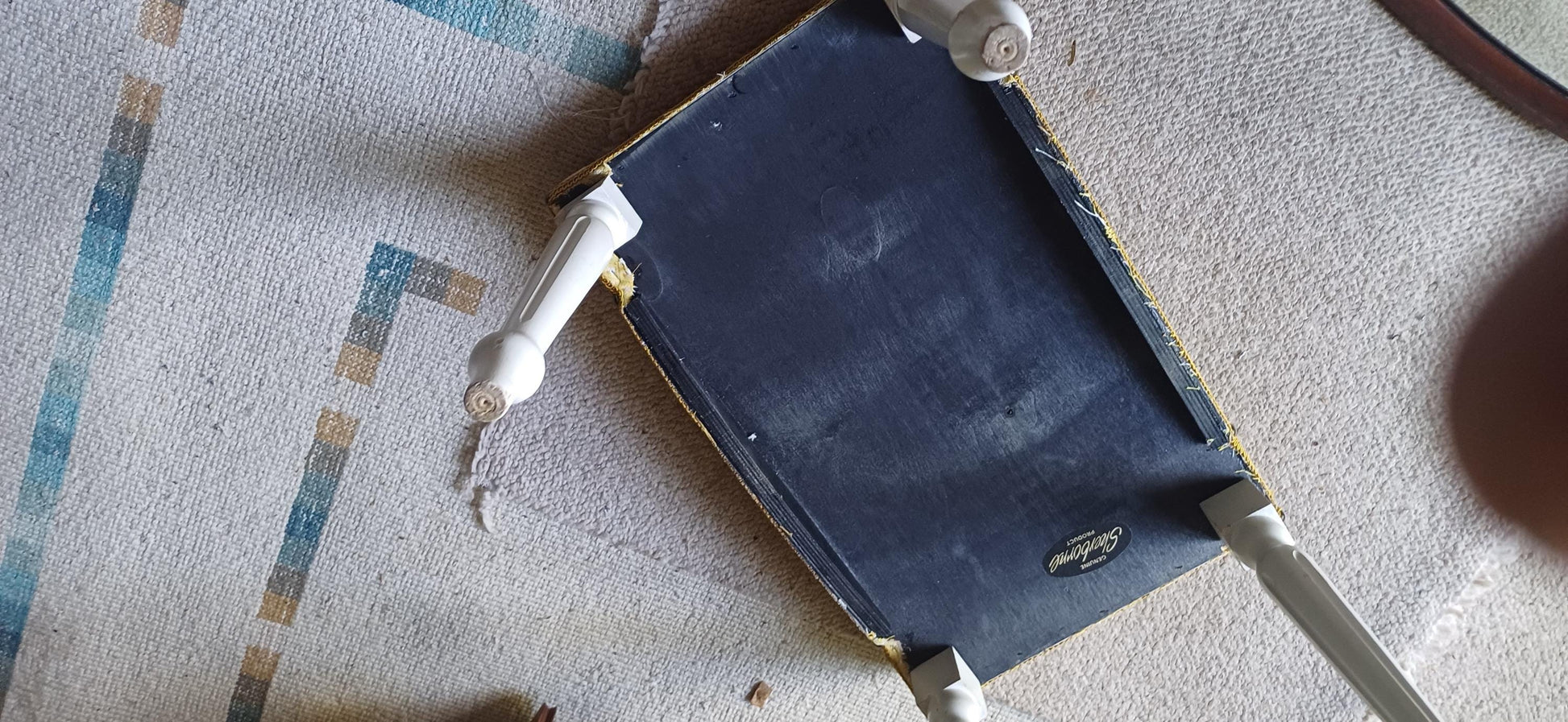Vintage Retro Newly Upholstered Stool Painted White Wooden Legs Sherbourne.