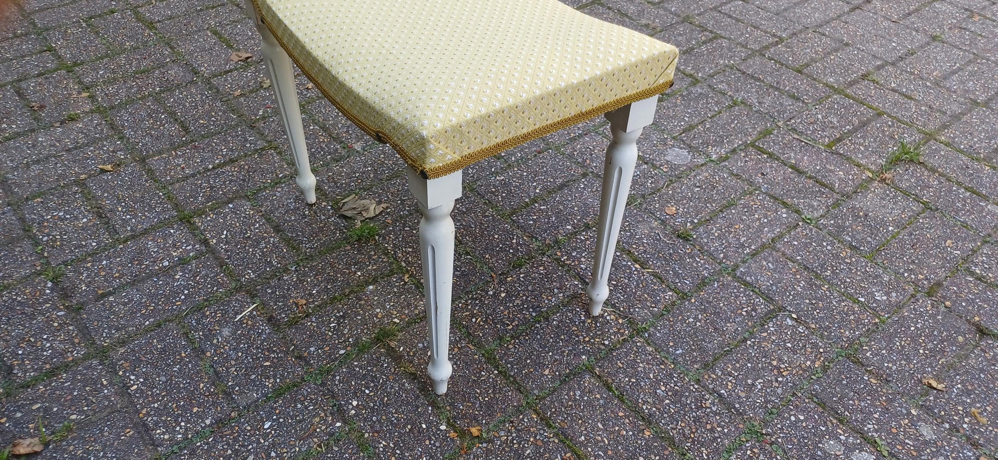 Vintage Retro Newly Upholstered Stool Painted White Wooden Legs Sherbourne.