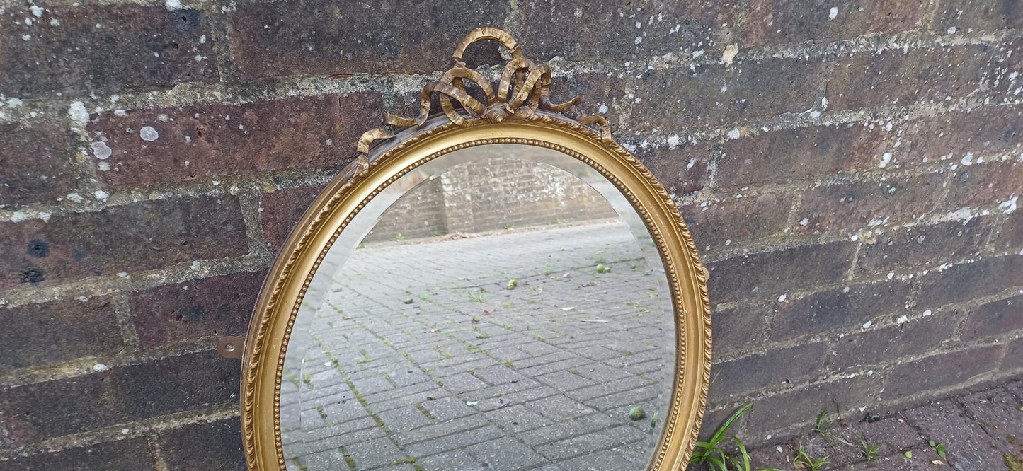 Vintage Late Victorian Gold Gilt Oval Decorative Wall Mirror Ornate Top Decoration