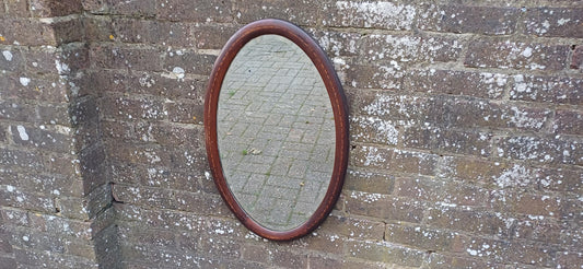 Vintage Inlaid Mahogany Oval Bevelled Mirror. Antique Reflections.
