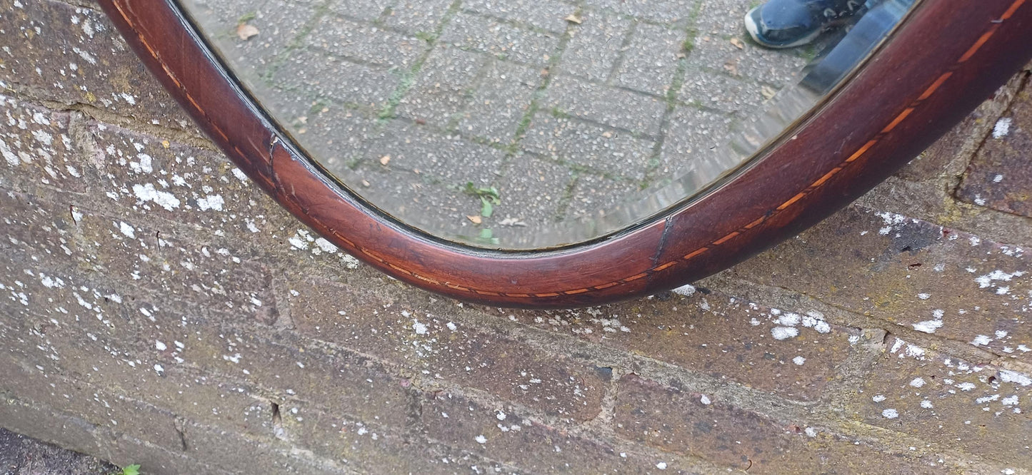 Vintage Inlaid Mahogany Oval Bevelled Mirror. Antique Reflections.