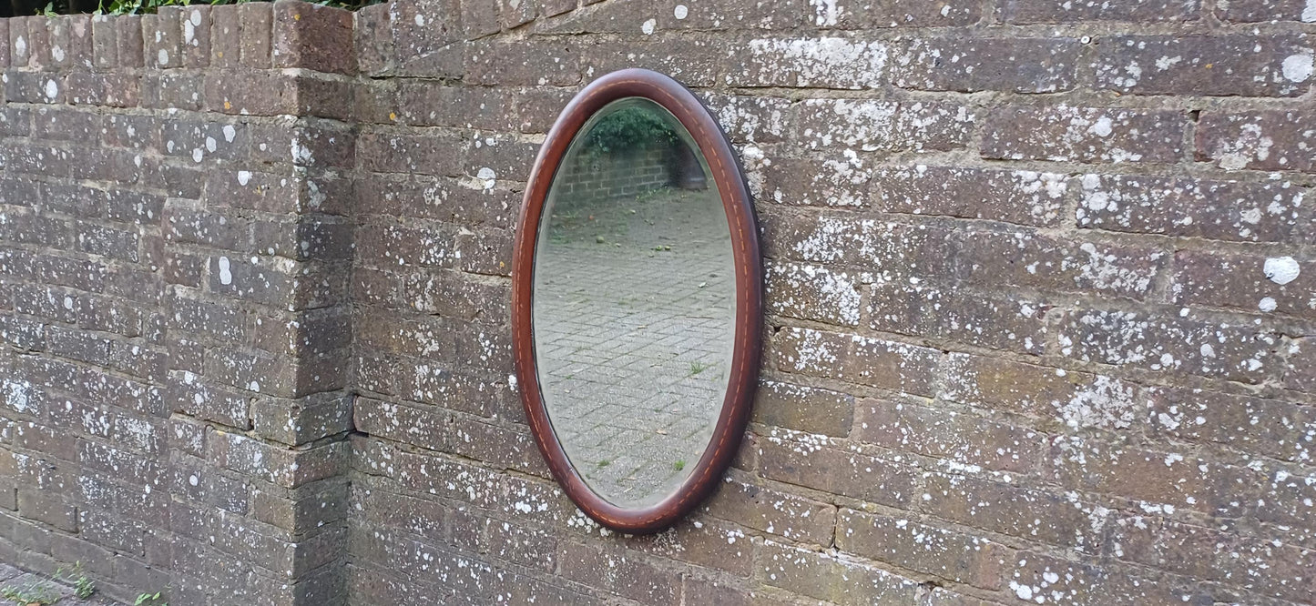 Vintage Inlaid Mahogany Oval Bevelled Mirror. Antique Reflections.