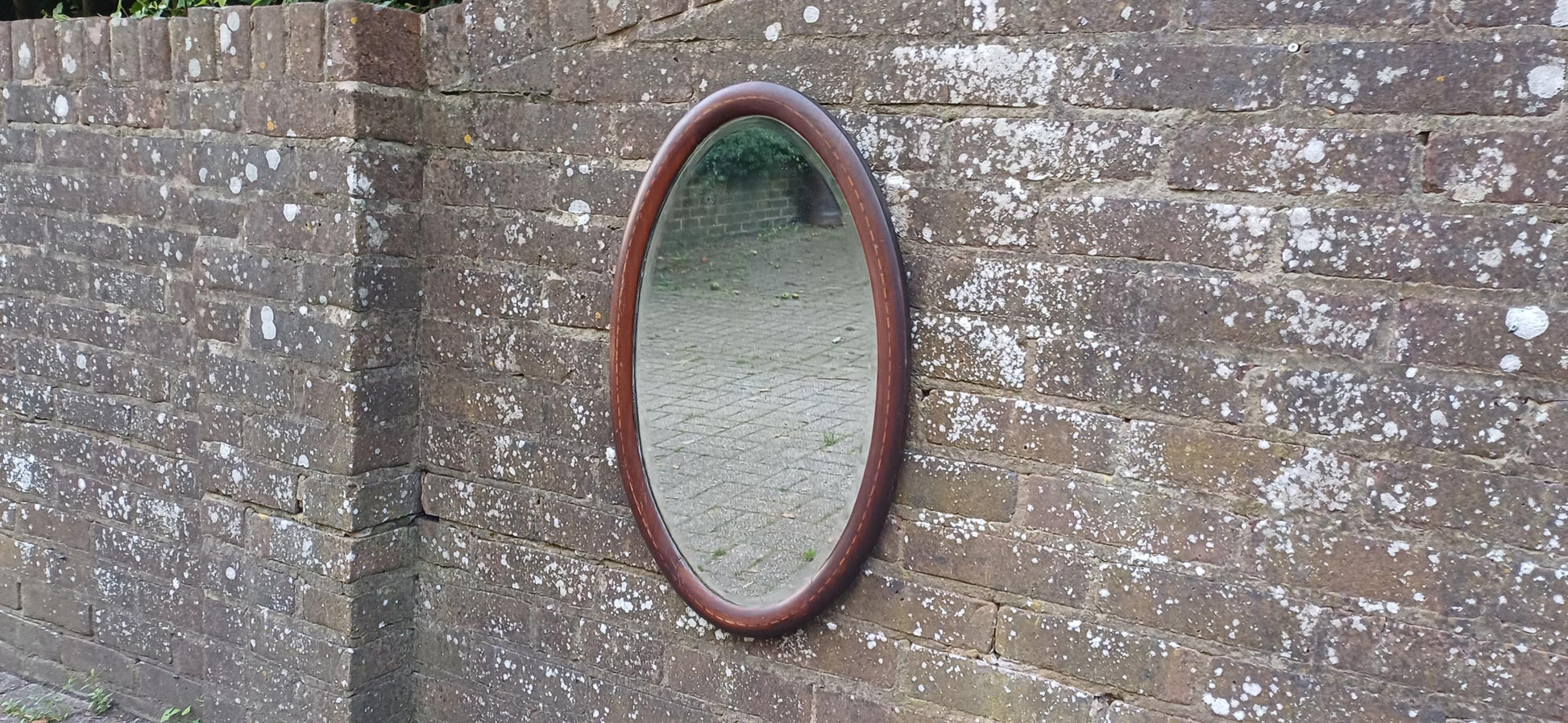 Vintage Inlaid Mahogany Oval Bevelled Mirror. Antique Reflections.