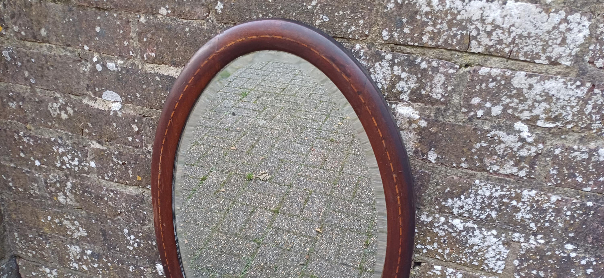 Vintage Inlaid Mahogany Oval Bevelled Mirror. Antique Reflections.