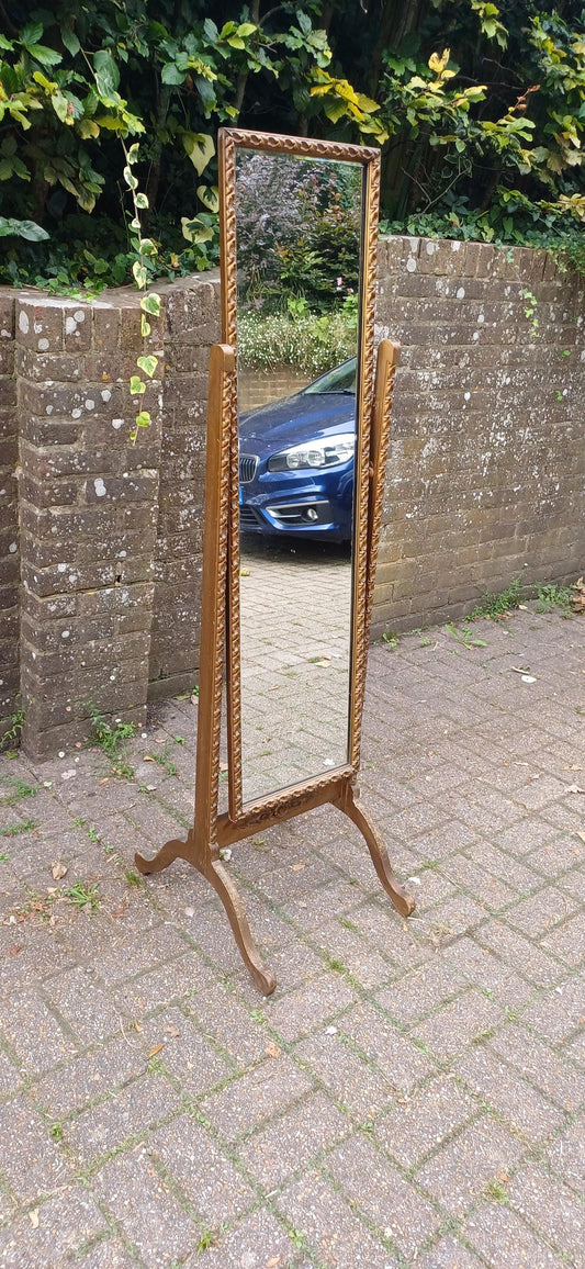Vintage Mid-Century Gold Gilt Freestanding Cheval Full Length Mirror